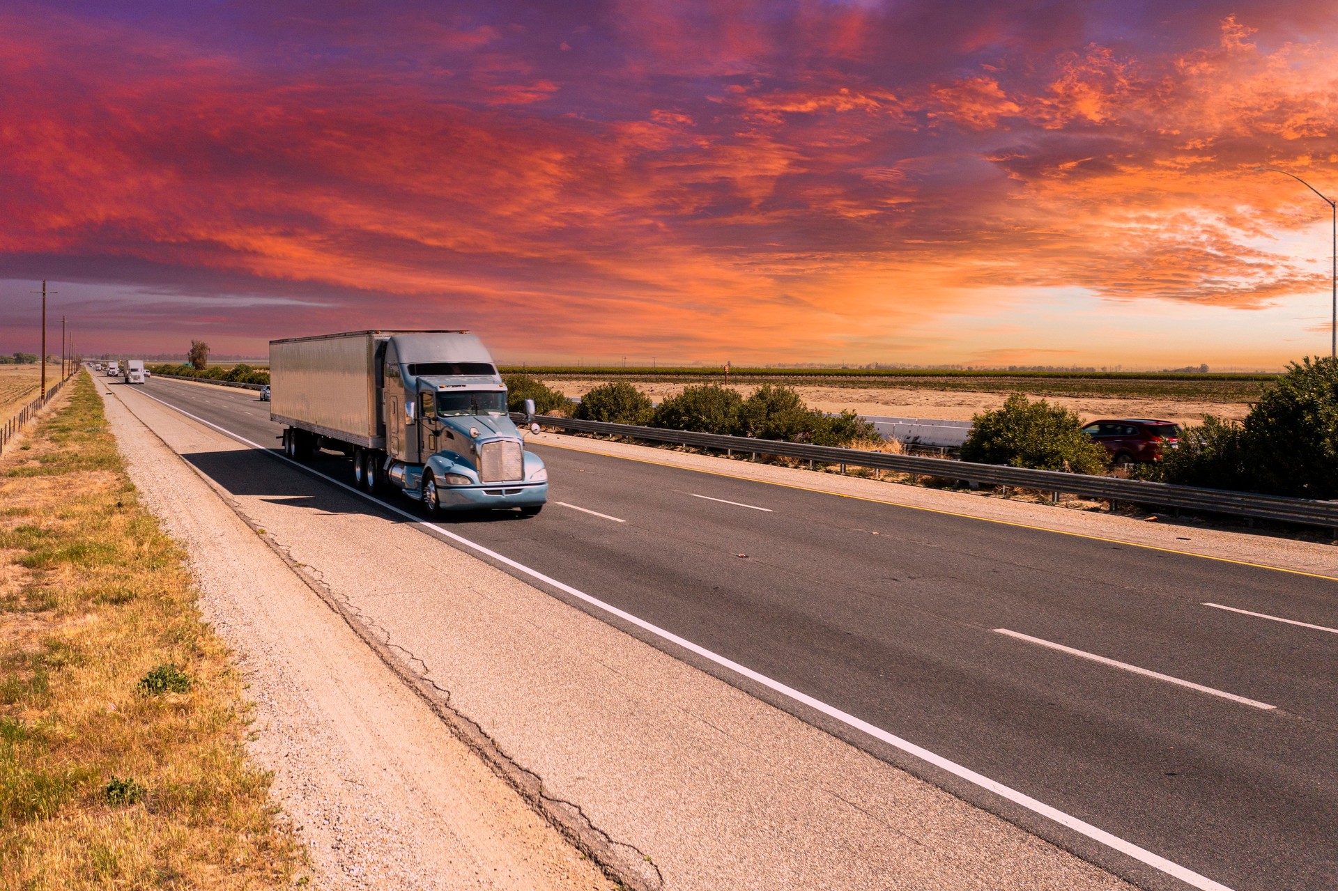 Long Haul Truck On I-5 in California Central Valley